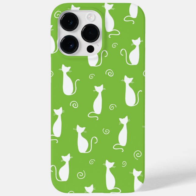 LIME GREEN WITH WHITE SITTING CAT PATTERN Case-Mate iPhone CASE (Back)