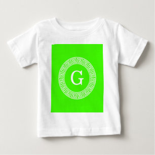 Lime Green Wt Greek Key Rnd Frame Initial Monogram Baby T-Shirt