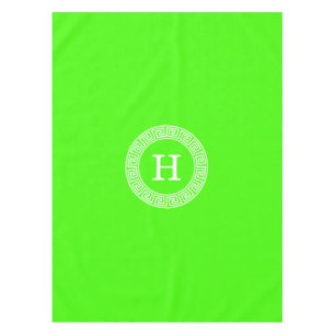 Lime Green Wt Greek Key Rnd Frame Initial Monogram Tablecloth