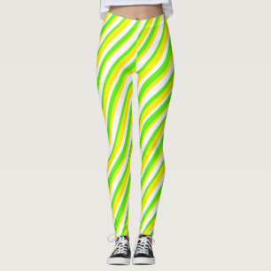 Lime Green Yellow and White Abstract Stripes Leggings