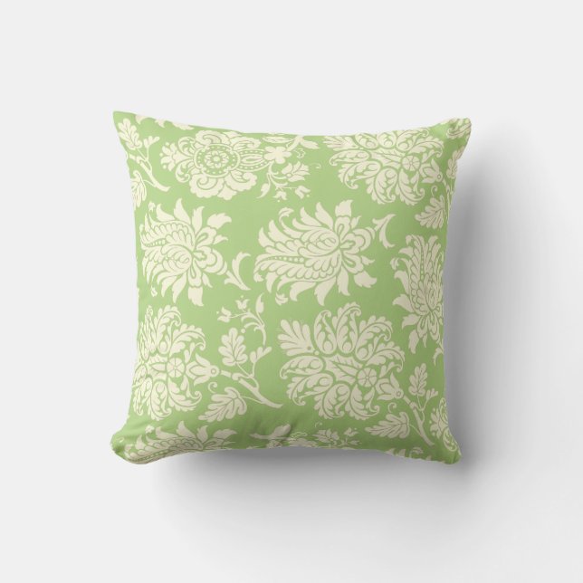 Lime Green & Yellow Damask Pillow (Front)