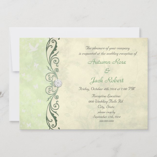 Lime Green Yellow Spring Floral Wedding Reception Invitation (Front)