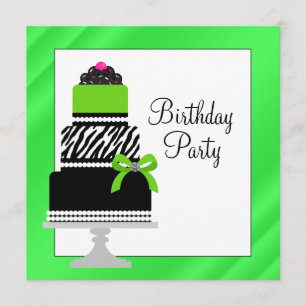 Lime Green Zebra Cake Cupcake Birthday Party Invitation