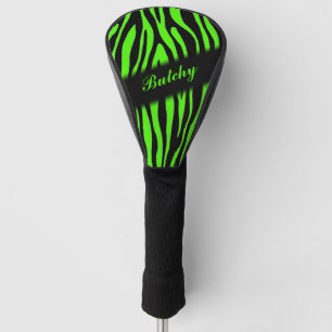Lime Green Zebra Print Personalised  Golf Head Cover