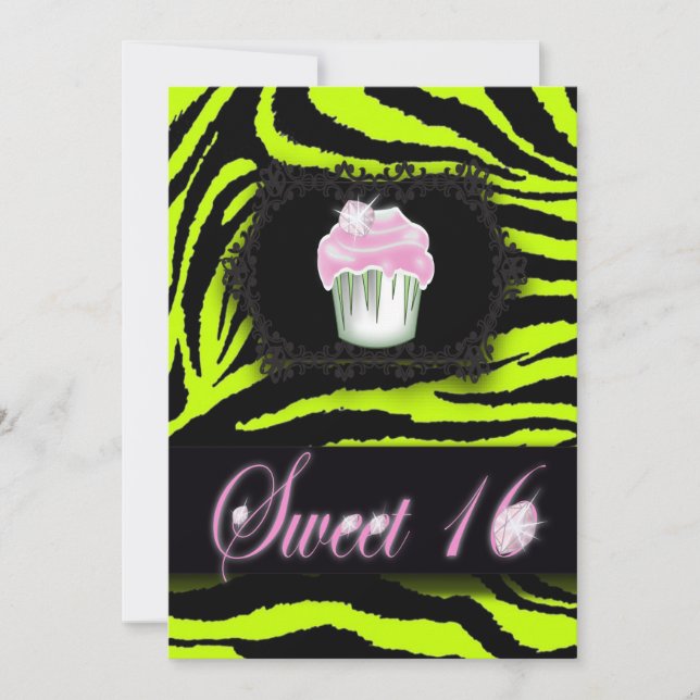 Lime Green Zebra Print Sweet 16 Party Invitation (Front)