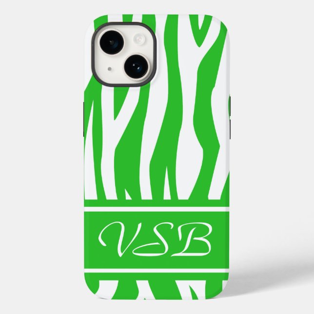Lime Green Zebra Print with monogram Case-Mate iPhone Case (Back)