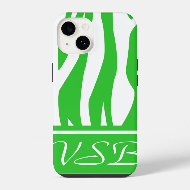 Lime Green Zebra Print with monogram iPhone Case (Back)
