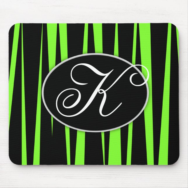 Lime Green Zebra Stripes Monogrammed Mouse Pads (Front)