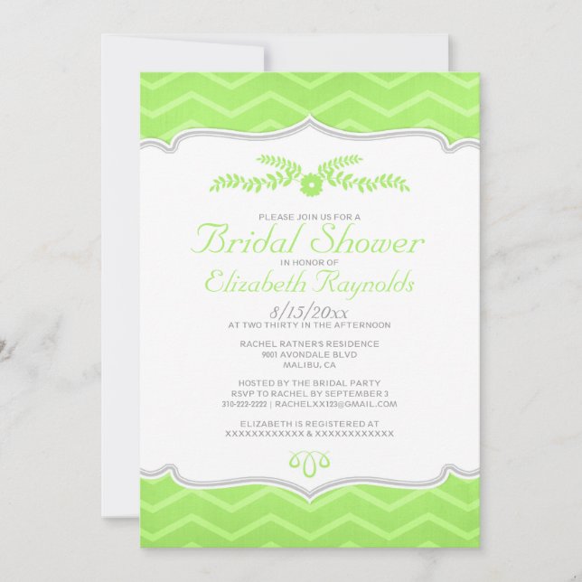Lime Green Zigzag Bridal Shower Invitations (Front)