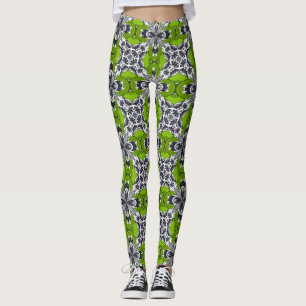 Lime Grey and White Repeat Tile Pattern Leggings