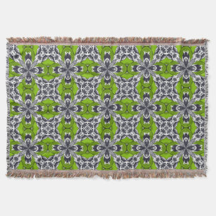 Lime Grey and White Repeat Tile Pattern Throw Blanket