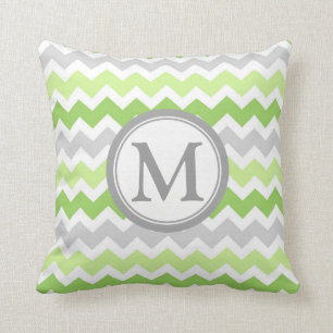 Lime Grey Chevron Monogram Decorative Pillow