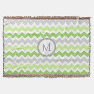 Lime Grey Chevron Pattern Monogram Throw Blanket