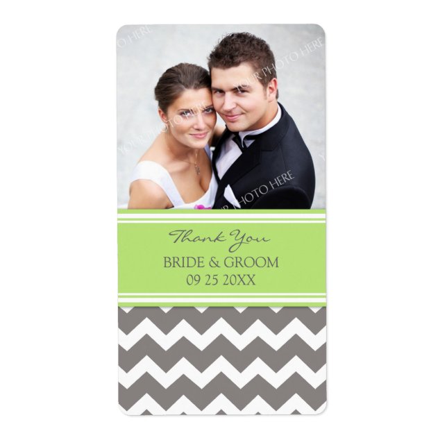 Lime Grey Chevron Photo Wedding Labels (Front)