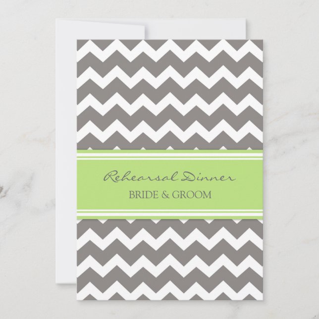 Lime Grey Chevron Rehearsal Dinner Party Invitation (Front)