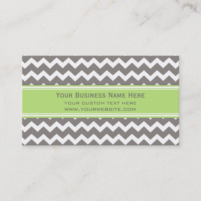 Lime Grey Chevron Retro Business Cards (Front)