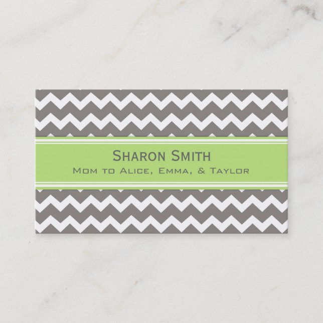 Lime Grey Chevron Retro Mum Calling Cards (Front)