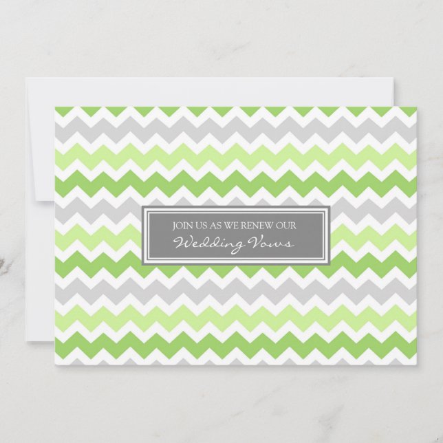 Lime Grey Chevron Wedding Vow Renewal Invitation (Front)
