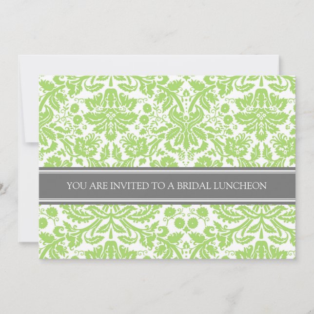 Lime Grey Damask Bridal Lunch Invitation (Front)