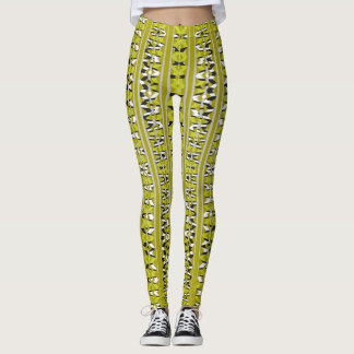 Lime Groove Leggings – Retro Chain Stripe Pattern