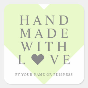 Lime Heart with Handmade with Love Quote Square Sticker