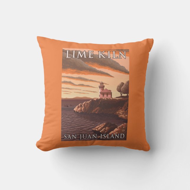 Lime Kiln Lighthouse Vintage Travel Poster Cushion (Front)