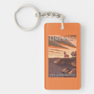 Lime Kiln Lighthouse Vintage Travel Poster Key Ring