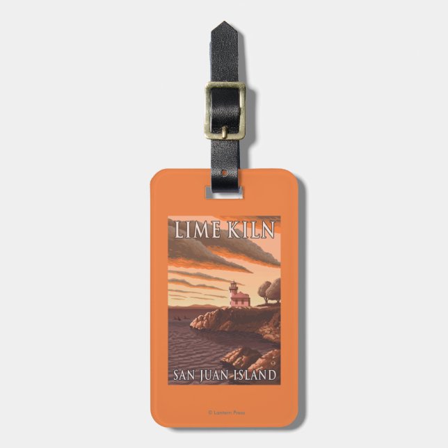 Lime Kiln Lighthouse Vintage Travel Poster Luggage Tag (Front Vertical)
