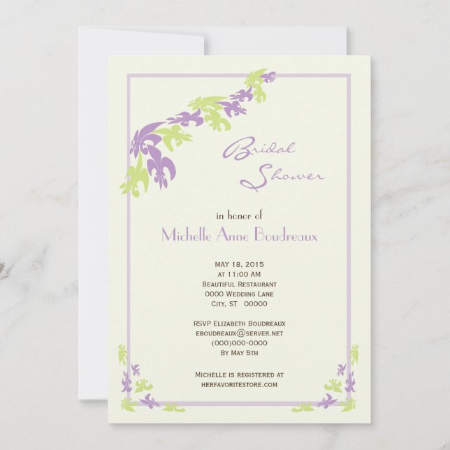 Lime Lavender Fleur de Lis Modern Bridal Shower Invitation (Front)
