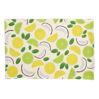 Lime lemon coconut and mint pattern happy summer pillowcase