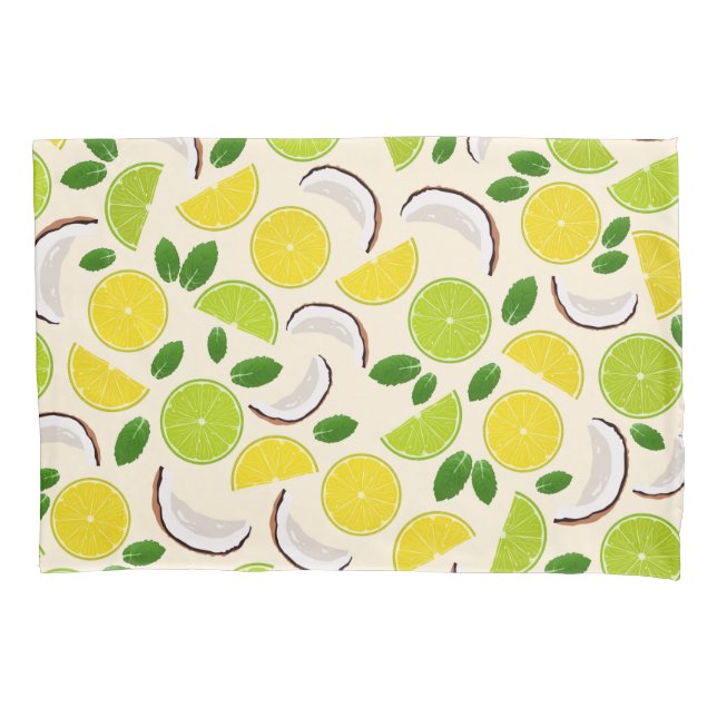 Lime lemon coconut and mint pattern happy summer pillowcase (Front)