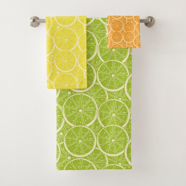 Lime Lemon Orange Citrus Fruit Slices Bath Towel Set (Insitu)