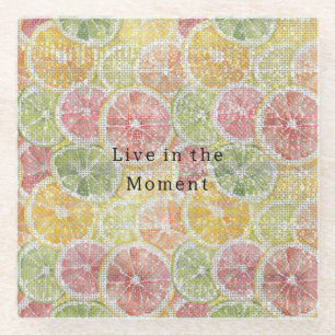 Lime Lemon Orange Grapefruit Fruit Sparkle  Glass Coaster