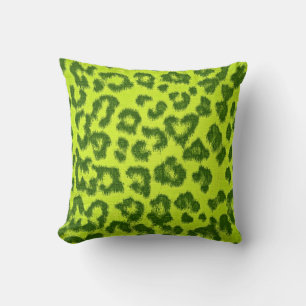 Lime Leopard Print Fur Cushion