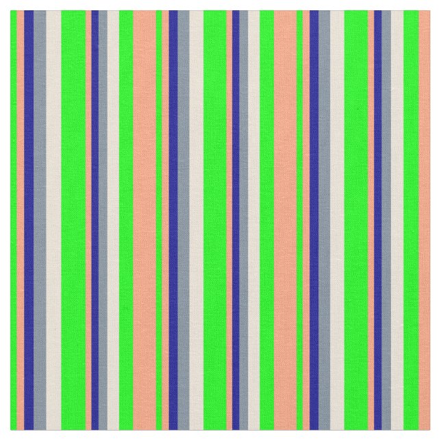 Lime, Light Salmon, Dark Blue, Slate Grey & Bisque Fabric (Close Up)