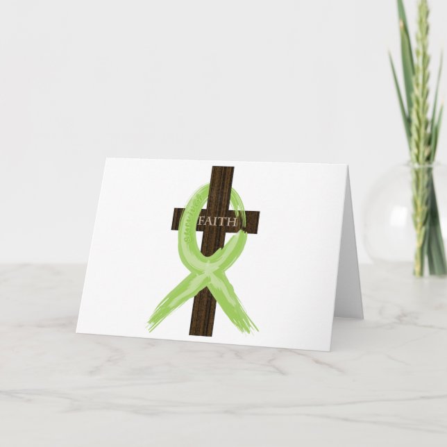 Lime Lymphoma Awareness Ribbon on a Cross Card (Front)