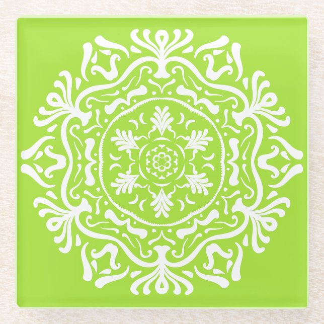 Lime Mandala Glass Coaster (Front)
