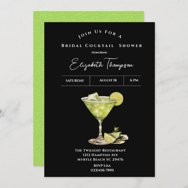 Lime Margarita Bridal Cocktail Shower Invitation (Front/Back)
