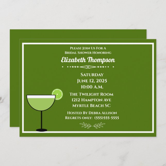 Lime Margarita Bridal Shower  Party  Invitation (Front/Back)