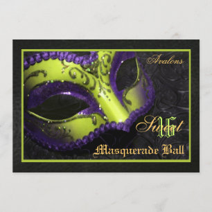 Lime Mask Masquerade Sweet 16 Party Invitation