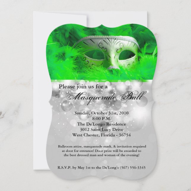Lime Masquerade Ball Mask Costume Halloween Part Invitation (Front)