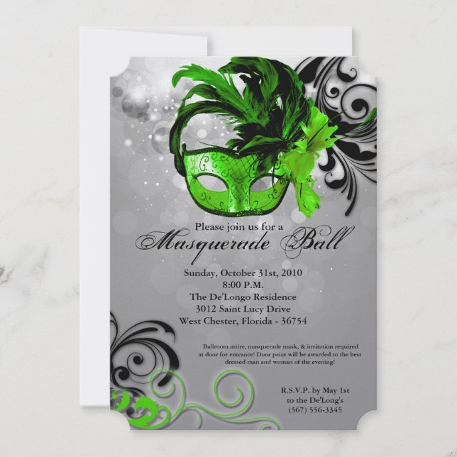 Lime Masquerade Ball Mask Costume Halloween Part Invitation (Front)