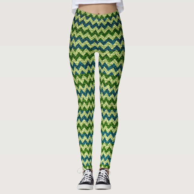 Lime Mint Chevron Modern Leather Leggings (Front)