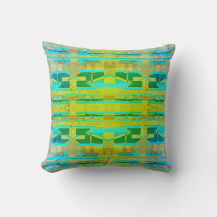 Lime Mint Green Gold Southwest 4-Tiles Mosaic Cushion