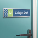Lime & Navy Geometric Pattern Custom Monogram Door Sign<br><div class="desc">A personalised door sign with an area for a name and monogram - or door number. A trendy,  geometric pattern with an area for monograms. A bold,  graphic quatrefoil design in fresh,  cheerful colours. If you need to adjust the monograms,  click on the customise it button and make changes.</div>