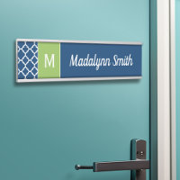 Lime & Navy Geometric Pattern Custom Monogram