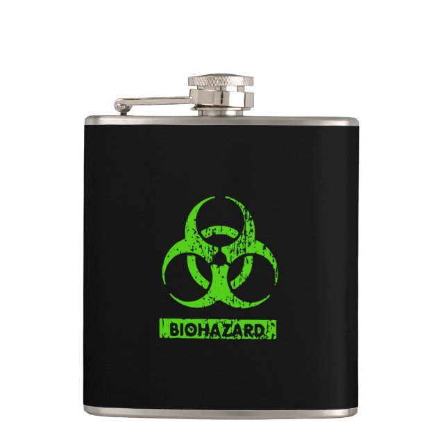 Lime Neon Green Bio-Hazard Chemicals Graphic Hip Flask (Front)