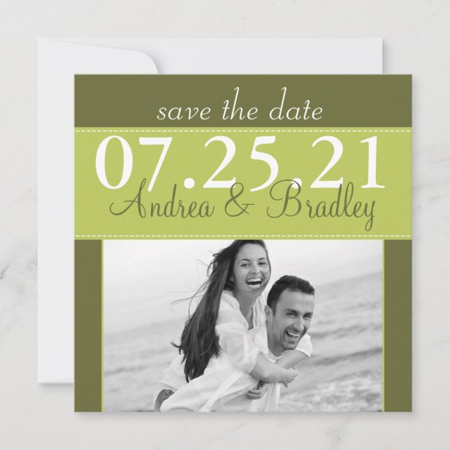 Lime Olive Green Wedding Photo Save the Date (Front)