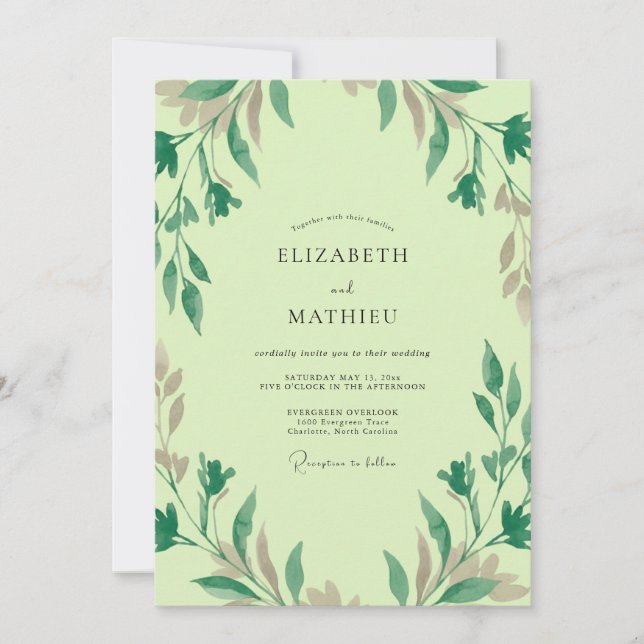 Lime Olive Vine Wedding Invitation (Front)
