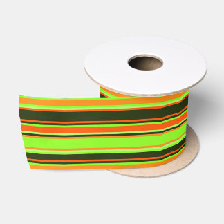 Lime, Orange, & Tangerine Striped Ribbon Satin Ribbon